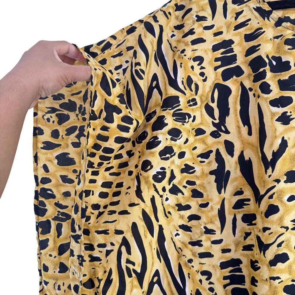 Vintage Erica Brooke Kaftan Dress Women's Animal Print Brown Chita Midi Size L - Picture 3 of 7